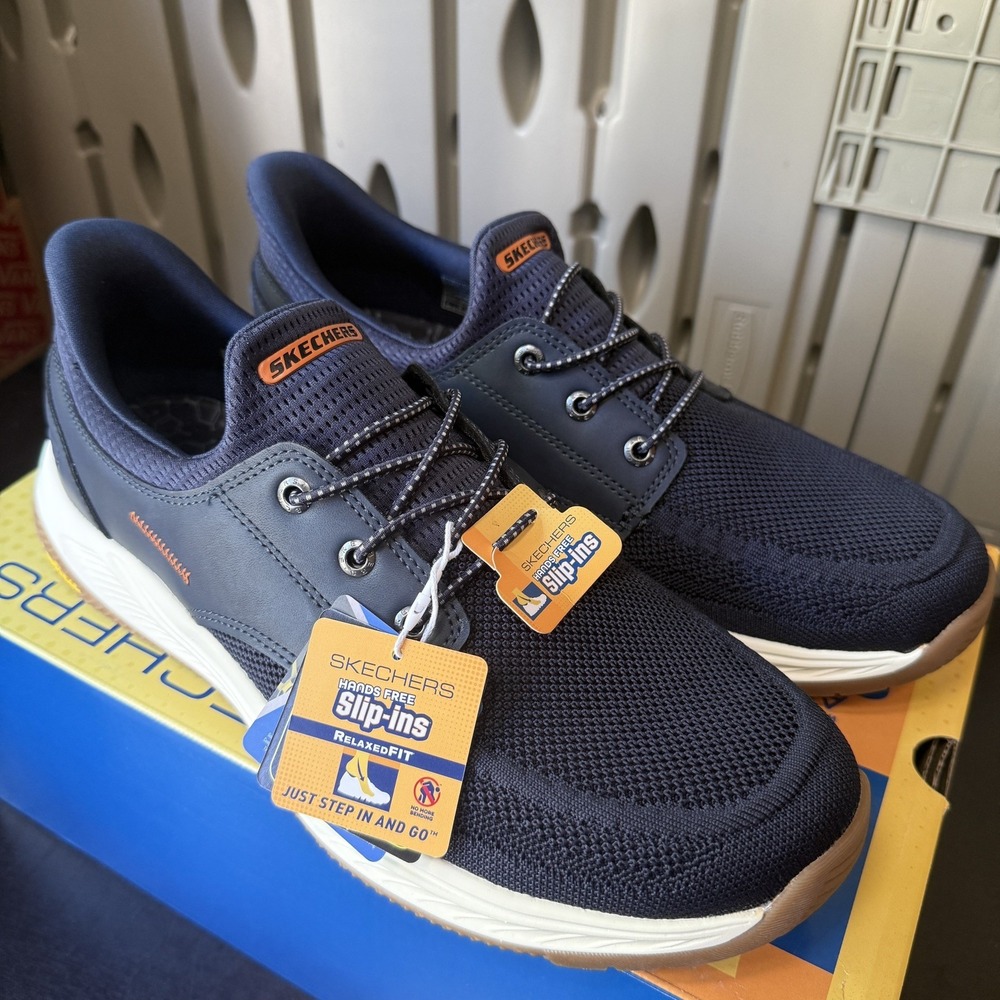Skechers Shoes Mens 11.5 Navy Blue Meroe Alden Slip On Goodyear Soles 205467/NVY - Picture 3 of 9
